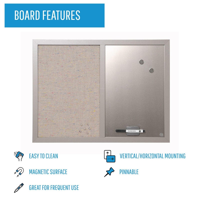 MasterVision لوحة ماستر فيجن المدمجة، 18" × 24"، لوحة مغناطيسية قابلة للمسح الجاف ولوحة إعلانات قماشية رمادية، إطار MDF رمادي صغير - Image 3